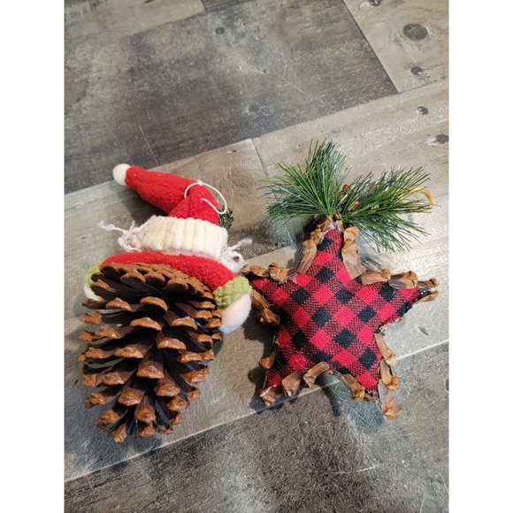Santa Pine cone star flannel Mistletoe ornament xmas set - Picture 4 of 4